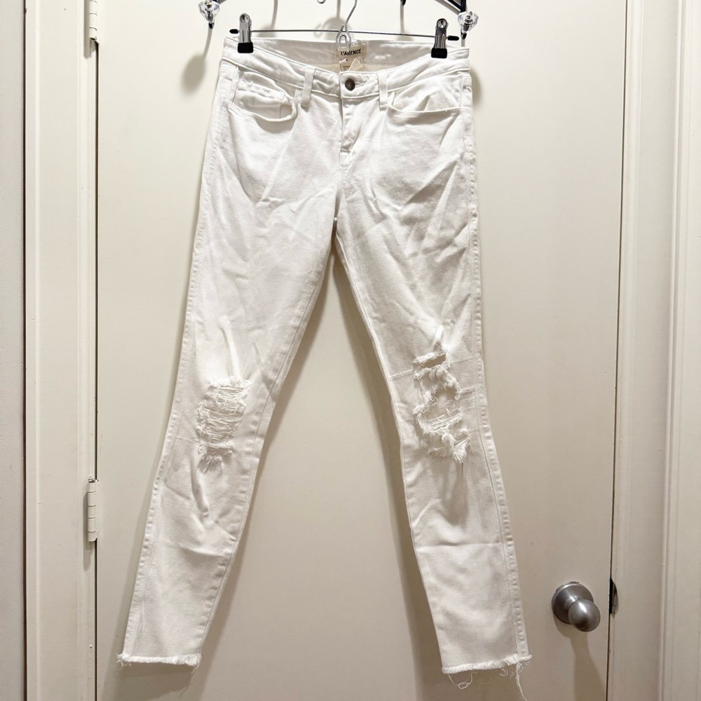 L'AGENCE White Skinny Jeans Distressed Style